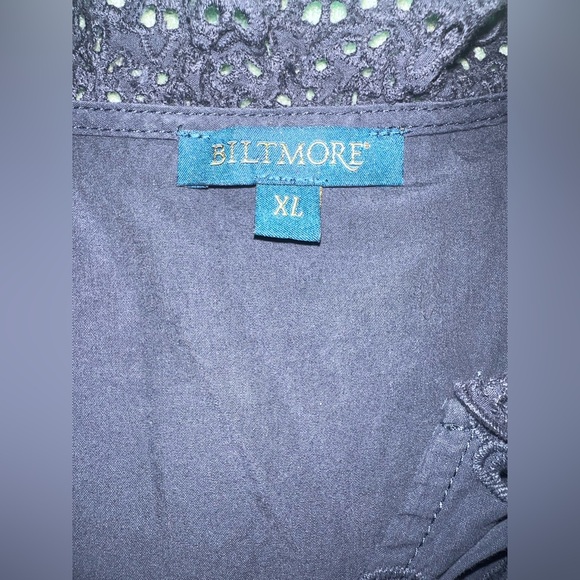 Biltmore Eyelet Tiered V-Neck Cotton Dress Knee-Length Navy Blue XL - Picture 8 of 9